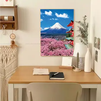 Fuji Mountain Cherry Blossoms Класически филмови плакати Бяла хартия Отпечатъци Плакати Произведения на изкуството Стикери Стенопис - Изображение 2  