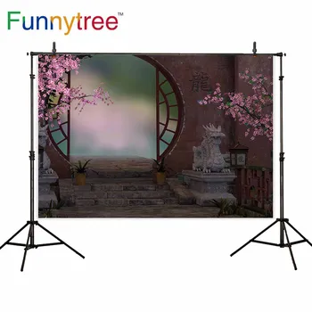 Funnytree фон за фотографско студио китайски стил врата пътека цвете реколта портрет професионален фон фотокабина - Изображение 1  