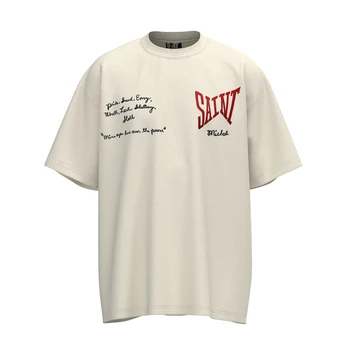 GYM Ретро Сейнт Майкъл тениска Най-добро качество извънгабаритни измити тежки тъкани Tee върховете T риза облекло - Изображение 1  