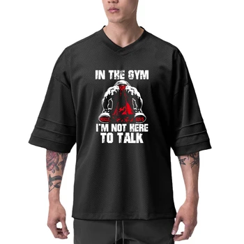 Gym Фитнес бягане спорт хлабав печат къс ръкав извънгабаритни тениска мъже мода хип-хоп лято дишаща бързо суха тренировка риза - Изображение 1  