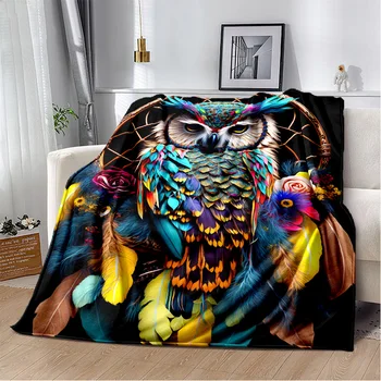 HD Цветно сладко сова карикатурно одеяло, меко одеяло за домашна спалня легло диван пикник пътуване офис почивка покритие одеяло деца - Изображение 1  