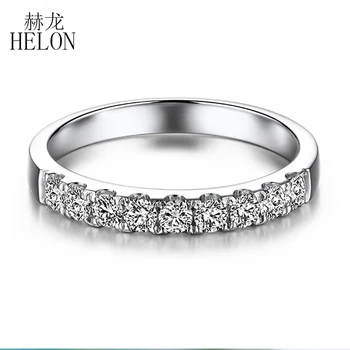 HELON Moissanite пръстен 925 стерлинги сребърен пръстен кръг VVS / DEF цвят лаборатория отглеждани диамант годежен пръстен за жени фини бижута - Изображение 1  