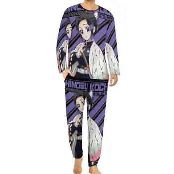 KIMETSUs SHINOBU KOCHO пижами NO YAIBAs Daily 2 Piece Demons Trendy пижама убийци комплекти мъжки дълъг ръкав спалня спално облекло - Изображение 1  