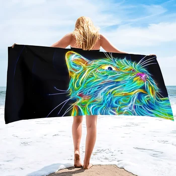 Kitten Cat микрофибърна плажна кърпа, извънгабаритна мека абсорбираща бърза суха пясък без тънка лека плажна кърпа, кърпи за басейн - Изображение 1  