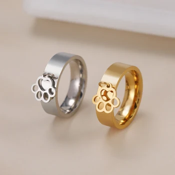 Kkjoy мода златен цвят сладък котка лапа печат висулка пръстен за жени парти бижута аксесоари подаръци за любовник на едро 2023 ново - Изображение 1  