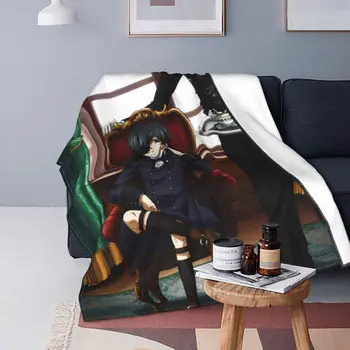 Kuroshitsuji черен иконом плетено одеяло фланела аниме Себастиан Ciel лек хвърлят одеяло за спалня диван покривка - Изображение 1  