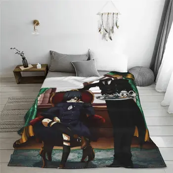 Kuroshitsuji черен иконом плетено одеяло фланела аниме Себастиан Ciel лек хвърлят одеяло за спалня диван покривка - Изображение 2  