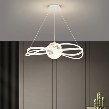 LED висулка лампа трапезария остров висящи светлини минималистичен вътрешно осветление дома декор бял черен кухня лунни крушки лампи - Изображение 2  