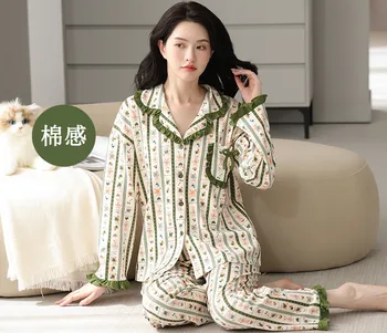 M-4XL Дамска есенна зимна пижама дълъг ръкав Дрехи за дома корейски хлабав голям размер нощно облекло комплект памук спално облекло женски костюм - Изображение 1  