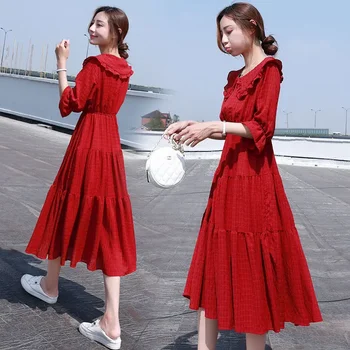 Midi мода елегантен бутер ръкав лятна лека рокля естетически туники реколта случайни корейски дамски рокли шифон хлабав B02 - Изображение 2  