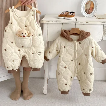 MILANCEL Зимно бебешко облекло Кожена подплата Момичета Ританки Гащеризони с качулка - Изображение 1  
