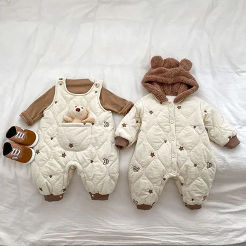 MILANCEL Зимно бебешко облекло Кожена подплата Момичета Ританки Гащеризони с качулка - Изображение 2  