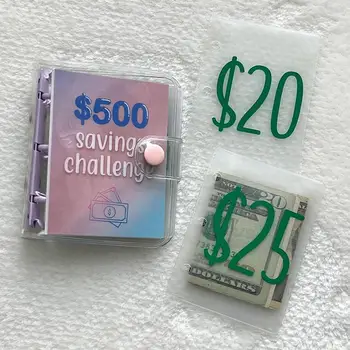 Mini Binder спестяване предизвикателство бюджет Enveloppe портфейл 500 долара Loose-Leaf тетрадка плановик Cash Binder Организатор - Изображение 2  