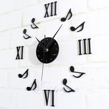 Modern DIY Music Note Mirror Surface Wall Clock Sticker Home Office Decor Black G21 Drop ship - Изображение 2  