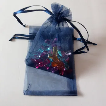 Navy Blue Organza чанта 100pcs бижута опаковка дисплей бижута торбичка подарък чанти шнур чанта жена подарък съхранение дисплей чанти - Изображение 1  