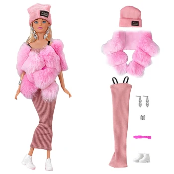 NK Официален 7 Items/ Комплект кукла Royal Следобеден чай Благородна розова рокля + шал + шапка + обеци за кукла Барби Аксесоари за играчки - Изображение 1  