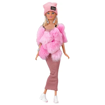 NK Официален 7 Items/ Комплект кукла Royal Следобеден чай Благородна розова рокля + шал + шапка + обеци за кукла Барби Аксесоари за играчки - Изображение 2  