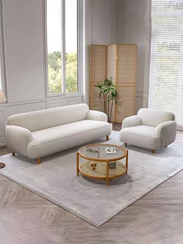 Nordic крем стил диван, модерен прост малък апартамент, хол, прав ред, техническа тъкан - Изображение 2  