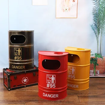 Oil барел стил боклук може ретро творчески боклук с вътрешна кофа голям капацитет стена монтирани кошчета за отпадъци за кухненски барове - Изображение 1  