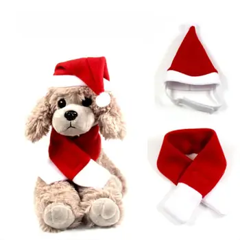 Pet Коледа шал шапка комплект меки Санта косплей куче врата топло подарък Коледа червени домашни костюми за котка куче кученце аксесоари - Изображение 1  