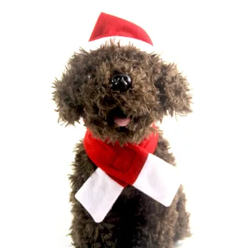 Pet Коледа шал шапка комплект меки Санта косплей куче врата топло подарък Коледа червени домашни костюми за котка куче кученце аксесоари - Изображение 2  