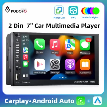 Podofo 2 Din MP5 стерео радио за кола 7'' HD 1080P Carplay Bluetooth FM радио USB Android Auto Mirror Link Мултимедиен видео плейър - Изображение 1  