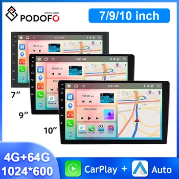 Podofo 9 инчов Android автомобил стерео 4 + 64G мултимедиен плейър Carplay Android Auto AI глас WIFI GPS навигация Bluetooth кола аудио - Изображение 1  