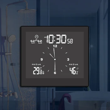 Pointer Digital Square Баня Душ У дома IP65 Водоустойчива подсветка Стенен часовник Аларма Температура Влажност Захранвана от батерии - Изображение 2  