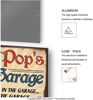 Pop Pop's Garage Metal Sign, Vintage Man Cave Decor, Подарък за мъже, Татко, Дядо, 12x8 инча алуминий - Изображение 2  