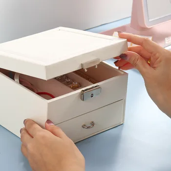 Portable бижута кутия бижута организатор с огледало дисплей пътуване бижута случай кутии водоустойчива кожа съхранение цип бижутери - Изображение 2  