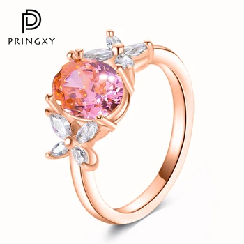 PRINGXY цвете 2 карата Morgan розов високовъглероден диамантен пръстен за жени 925 стерлинги сребро сватба годишнина подаръци фини бижута - Изображение 1  