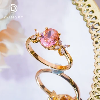 PRINGXY цвете 2 карата Morgan розов високовъглероден диамантен пръстен за жени 925 стерлинги сребро сватба годишнина подаръци фини бижута - Изображение 2  
