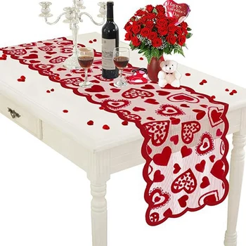 Red Lace Table Runner Heart Decor Table Runner 13 X 72Inch, Сватба Свети Валентин Романтичен сърдечен бегач на маса - Изображение 1  