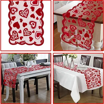 Red Lace Table Runner Heart Decor Table Runner 13 X 72Inch, Сватба Свети Валентин Романтичен сърдечен бегач на маса - Изображение 2  