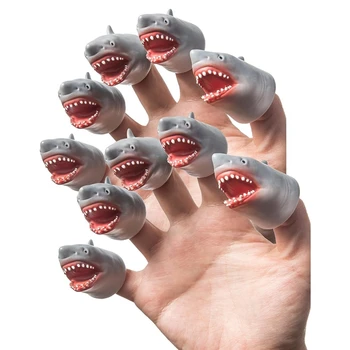 Shark Finger Puppet Set, Животни Куклен спектакъл Театър Подпори, Новост Играчки Странни неща Подаръци, 10Pcs Durable - Изображение 1  