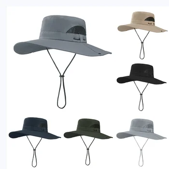 Summer Wide Brim Bucket Hats Fashion Outdoor Drawner Mountaineering Sun Hat Fishing Panama Cycling Visors Breathable Mesh - Изображение 1  