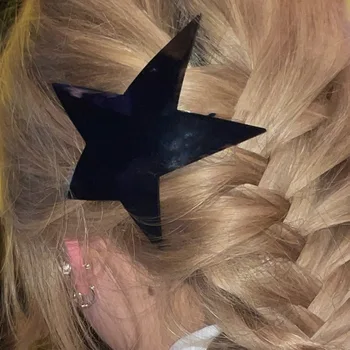 Sweet Cool Y2k аксесоари за коса Розов черен лъскав звезда щипки за коса хипербола Harajuku пентаграм коса щифтове за жени момичета парти - Изображение 1  