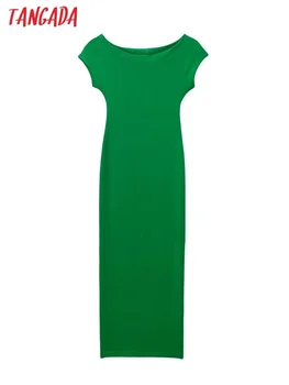 Tangada 2023 Модни жени зелена рамо плетена рокля къс ръкав дама Midi рокли 3H55 - Изображение 1  