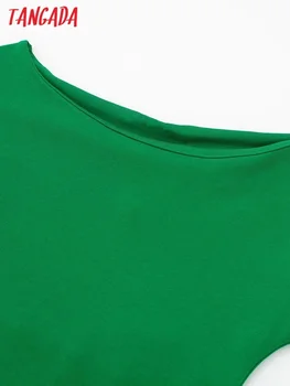 Tangada 2023 Модни жени зелена рамо плетена рокля къс ръкав дама Midi рокли 3H55 - Изображение 2  