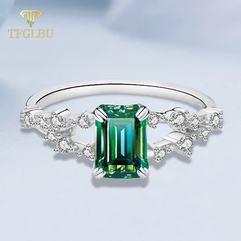 TFGLBU D Vvs1 1CT Emerald Cut Moissanite 925 Sterling Sliver пръстен за жени многоцветен сватбен годежен оркестър фини бижута - Изображение 1  