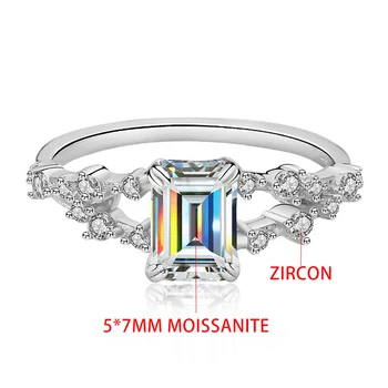 TFGLBU D Vvs1 1CT Emerald Cut Moissanite 925 Sterling Sliver пръстен за жени многоцветен сватбен годежен оркестър фини бижута - Изображение 2  