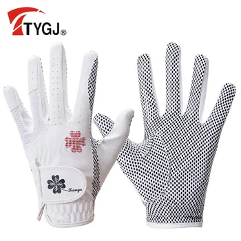 TTYGJ Голф Дамски ръкавици PU кожа лява и дясна ръка 1 чифт дишащи силиконови частици противоплъзгащи ръкавици - Изображение 1  