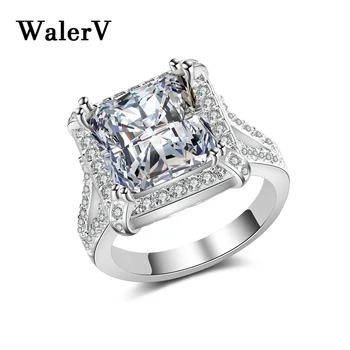 WalerV стерлинги пръстен за дамски мъжки пръстени класически ретро чар бижута площад бял кристал циркон пръстен сватбен пръстен - Изображение 1  