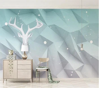 wellyu Персонализиран фото тапет 3D геометричен триъгълник Elk Line Nordic Всекидневна обои TV Background стена papel de pared тапет - Изображение 1  