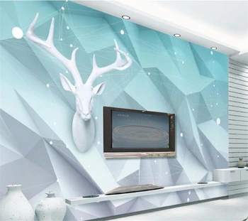 wellyu Персонализиран фото тапет 3D геометричен триъгълник Elk Line Nordic Всекидневна обои TV Background стена papel de pared тапет - Изображение 2  