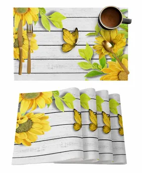 Woodboard пеперуда растение слънчоглед цвете маса бегач кухня декорация маса покритие сватбено парти покривка 4/6pcs подложки - Изображение 2  