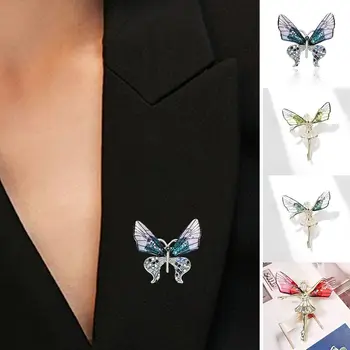 Ангел прозрачни крила елф брошка корейски стил инкрустиран циркон пеперуда кристал брошка акрил луксозен смисъл - Изображение 1  