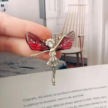 Ангел прозрачни крила елф брошка корейски стил инкрустиран циркон пеперуда кристал брошка акрил луксозен смисъл - Изображение 2  