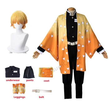 Аниме Kimetsu не Yaiba Agatsuma Zenitsu косплей костюм перука кимоно униформа Хелоуин коледно парти дрехи - Изображение 1  