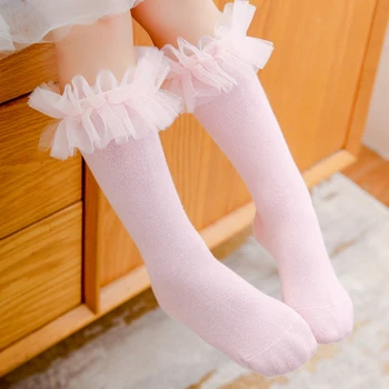 бебе момичета принцеса чорапи еластична мрежа къдри коляното високи чорапи дълги чорапи за малко дете бебе облекло аксесоари - Изображение 1  
